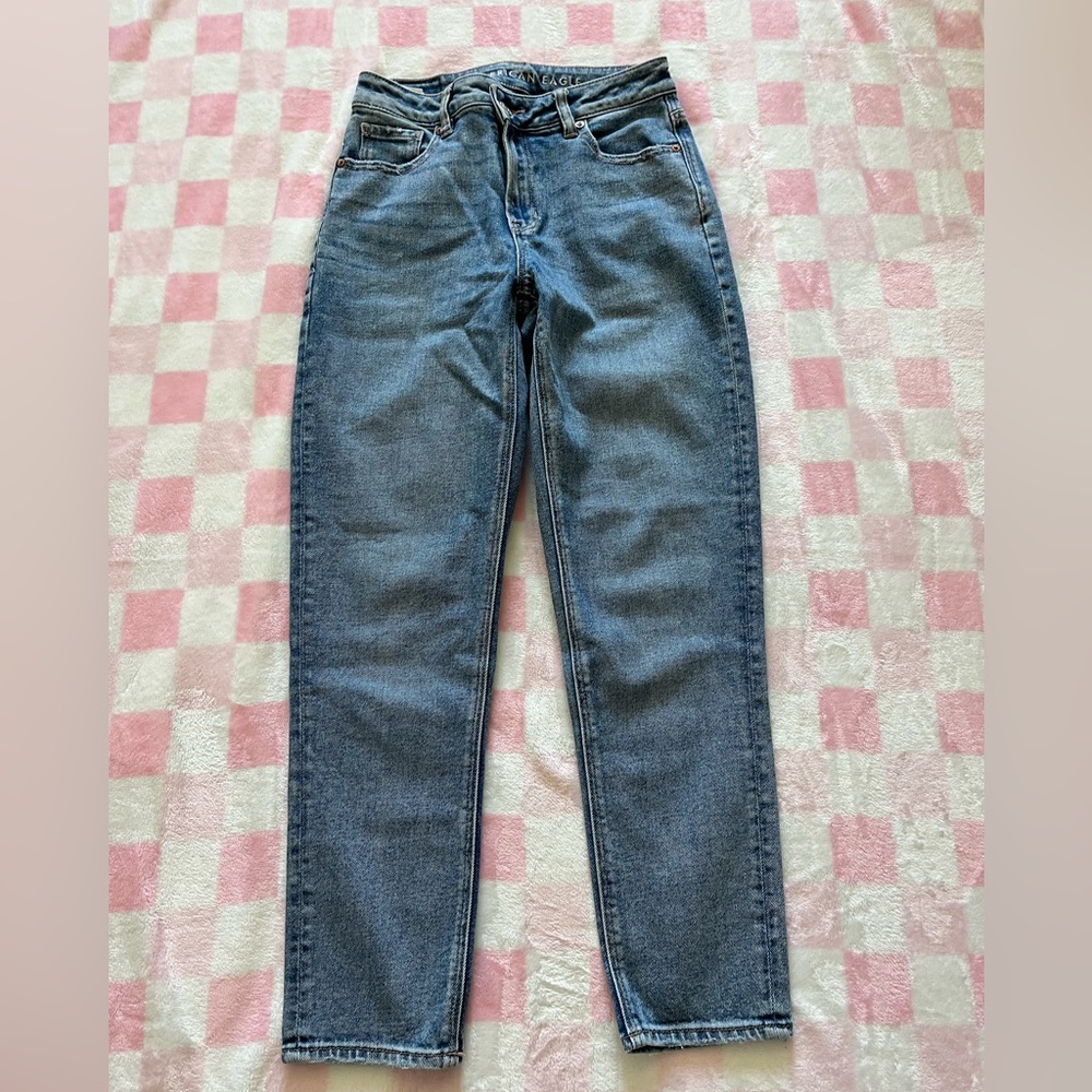 american eagle stretch jeans, highest rise mom jean, size 0